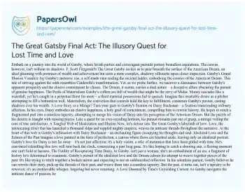 Essay on The Great Gatsby Final Act: the Illusory Quest for Lost Time and Love