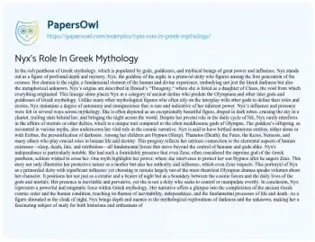 Essay on Nyx’s Role in Greek Mythology