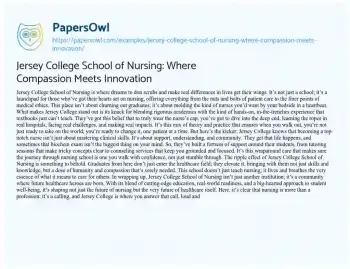 Essay on Jersey College School of Nursing: where Compassion Meets Innovation