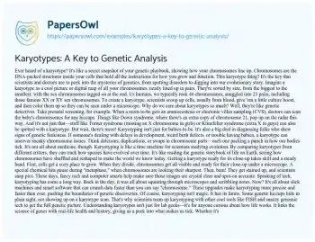 Essay on Karyotypes: a Key to Genetic Analysis