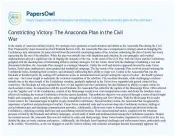 Essay on Constricting Victory: the Anaconda Plan in the Civil War