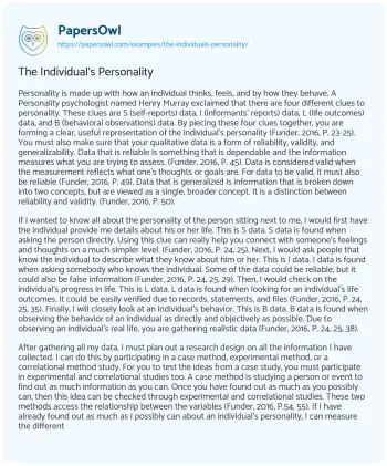 Essay on The Individual’s Personality