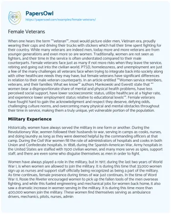 Essay on Female Veterans