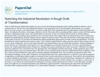 Essay on Sketching the Industrial Revolution: a Rough Draft of Transformation