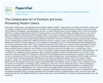 Essay on The Collaborative Art of Dunham and Jones: Pioneering Modern Dance