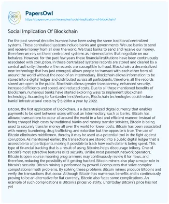 Essay on Social Implication of Blockchain