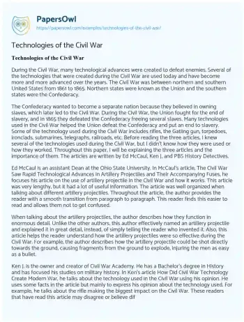 Essay on Technologies of the Civil War