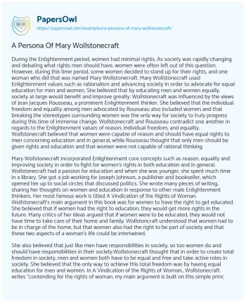 Essay on A Persona of Mary Wollstonecraft