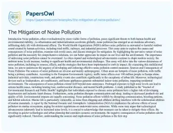 Essay on The Mitigation of Noise Pollution