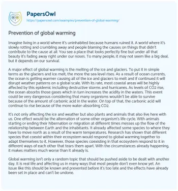 Essay on Prevention of Global Warming