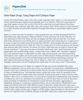 Essay on Date Rape Drugs, Gang Rape and Campus Rape