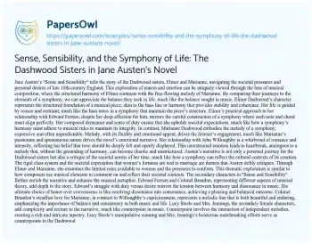 Essay on Sense, Sensibility, and the Symphony of Life: the Dashwood Sisters in Jane Austen’s Novel