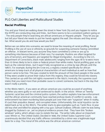 Essay on PLG Civil Liberties and Multicultural Studies