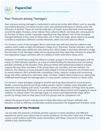 Essay on Peer Pressure Among Teenagers