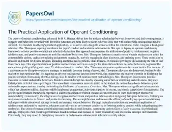 Essay on The Practical Application of Operant Conditioning