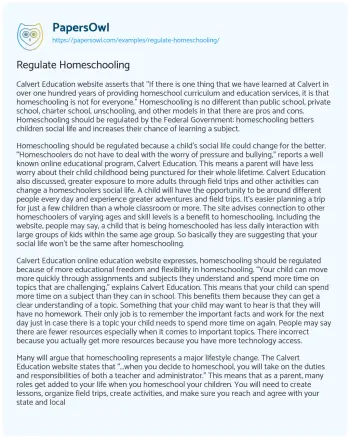 Essay on Regulate Homeschooling