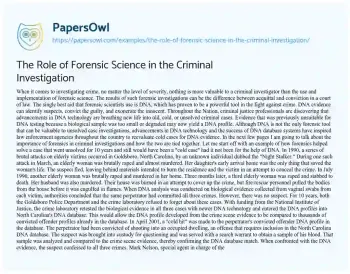 Essay on The Role of Forensic Science in the Criminal Investigation