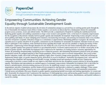 Essay on Empowering Communities: Achieving Gender Equality through Sustainable Development Goals