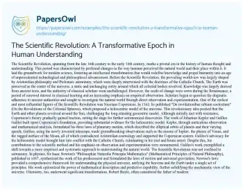 Essay on The Scientific Revolution: a Transformative Epoch in Human Understanding