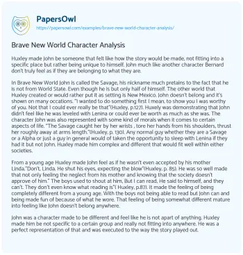 Essay on Brave New World Character Analysis