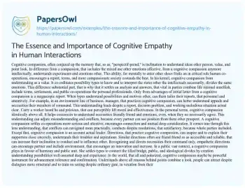 Essay on The Essence and Importance of Cognitive Empathy in Human Interactions