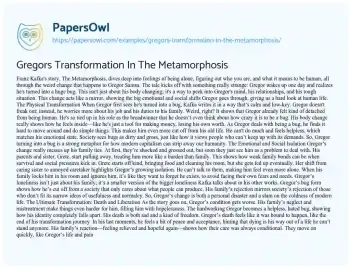 Essay on Gregors Transformation in the Metamorphosis