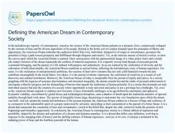 Essay on Defining the American Dream in Contemporary Society