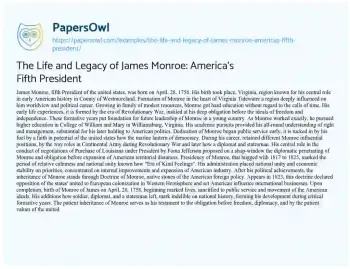 Essay on The Life and Legacy of James Monroe: America’s Fifth President