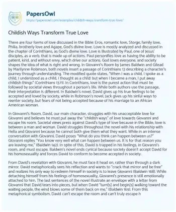 Essay on Childish Ways Transform True Love