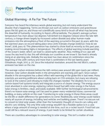 Essay on Global Warming – a Fix for the Future