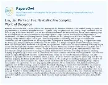 Essay on Liar, Liar, Pants on Fire: Navigating the Complex World of Deception