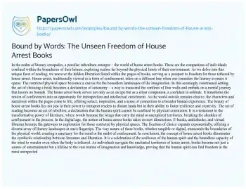 Essay on Bound by Words: the Unseen Freedom of House Arrest Books