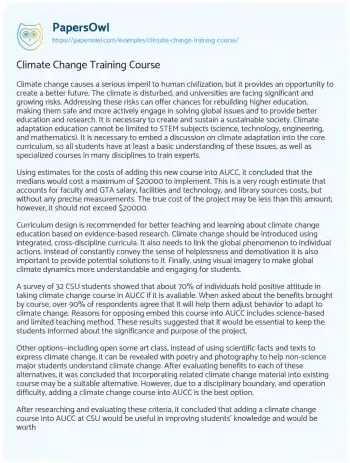 Essay on Integrating Climate Change Education: a Path to a Sustainable Future