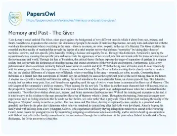 Essay on Memory and Past – the Giver