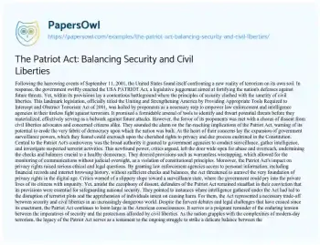 Essay on The Patriot Act: Balancing Security and Civil Liberties