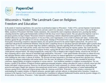 Essay on Wisconsin V. Yoder: the Landmark Case on Religious Freedom and Education