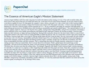 Essay on The Essence of American Eagle’s Mission Statement