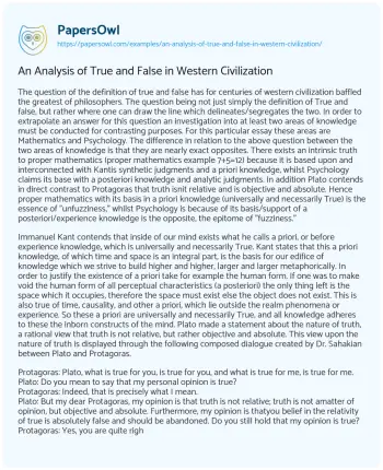 Essay on An Analysis of True and False in Western Civilization