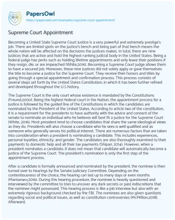 Essay on Supreme Court Appointment