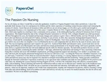 Essay on The Passion on Nursing