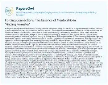 Essay on Forging Connections: the Essence of Mentorship in ‘Finding Forrester’