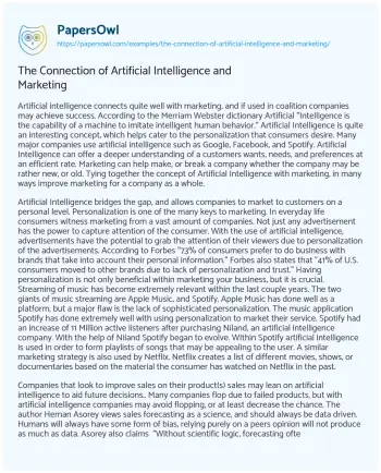 Essay on The Connection of Artificial Intelligence and Marketing