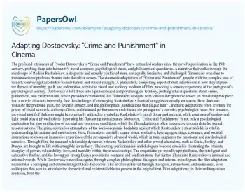 Essay on Adapting Dostoevsky: “Crime and Punishment” in Cinema