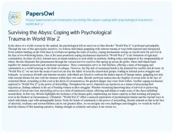 Essay on Surviving the Abyss: Coping with Psychological Trauma in World War Z