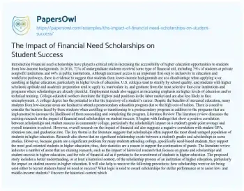 Essay on The Impact of Financial Need Scholarships on Student Success