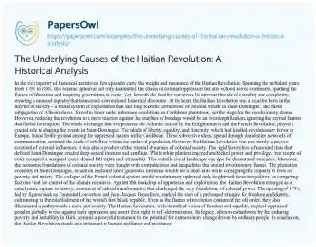 Essay on The Underlying Causes of the Haitian Revolution: a Historical Analysis