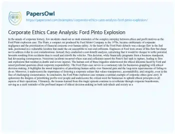 Essay on Corporate Ethics Case Analysis: Ford Pinto Explosion