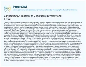 Essay on Connecticut: a Tapestry of Geographic Diversity and Charm