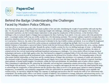 Essay on Behind the Badge: Understanding the Challenges Faced by Modern Police Officers