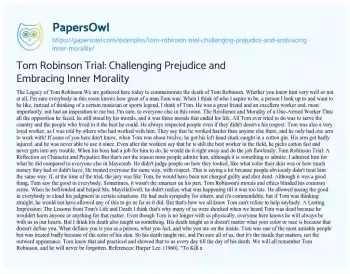 Essay on Tom Robinson Trial: Challenging Prejudice and Embracing Inner Morality